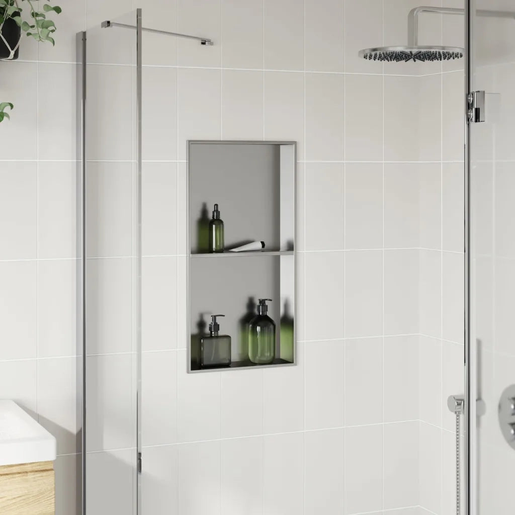 Nicchia per Doccia Argento Spazzolato 32x62x9cm in Acciaio Inox