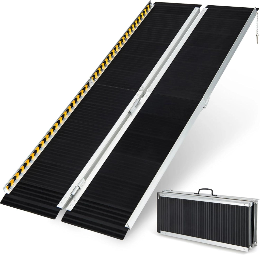 Set di 2 Rampa per Sedie a Rotelle in Alluminio, Rampa Telescopica Pieghevole con Superficie Antiscivolo, Capacità di Carico di 272 kg, per Soglie, Gradini, Scale (183 x 74cm)