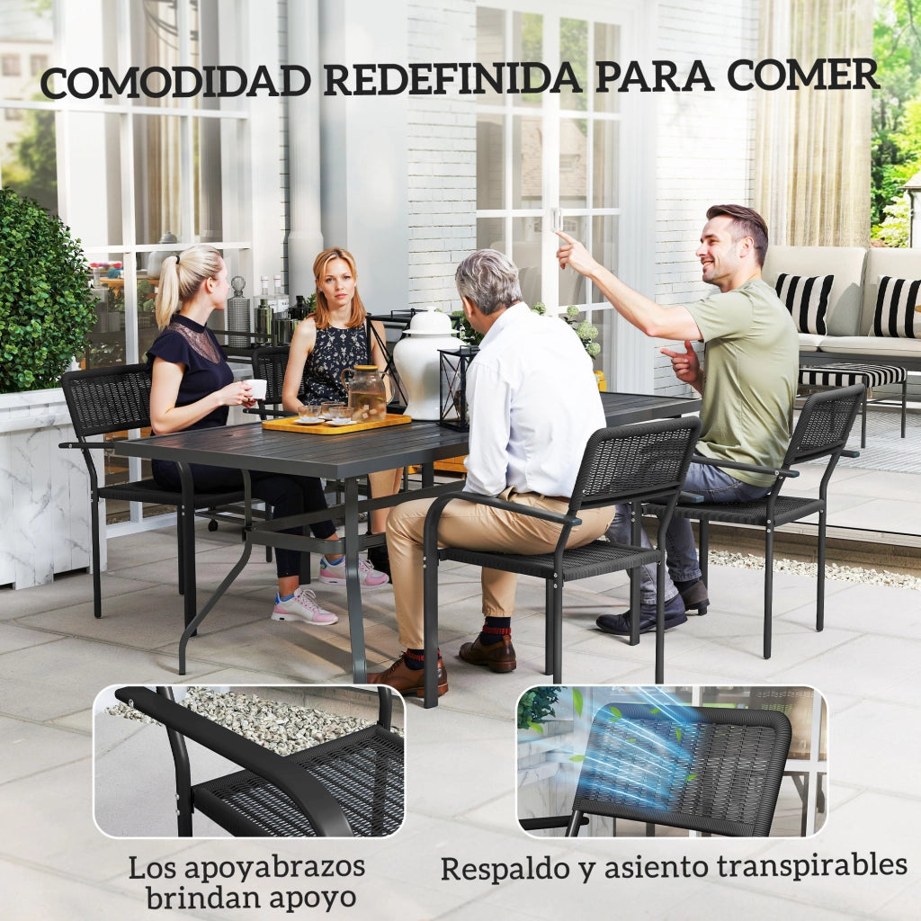 Sedia da pranzo da giardino esterno apilabile con braccioli ¨C zephmum ¨C nero 55x60x83 cm