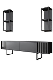 Porta TV in legno "Chrome Line" - 180 x 30 x 48 cm - Nero antracite