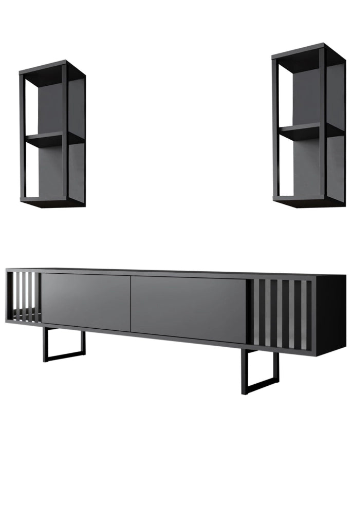 Porta TV in legno "Chrome Line" - 180 x 30 x 48 cm - Nero antracite