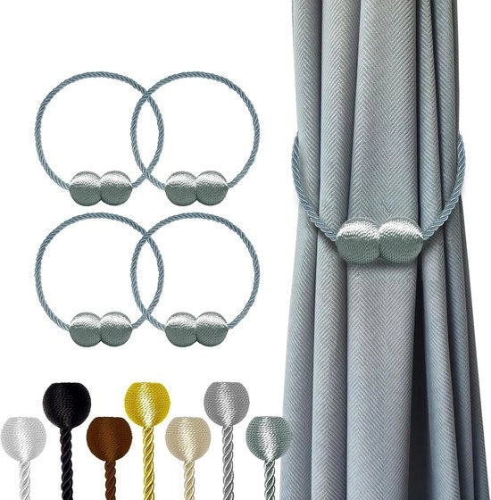 Set di fermagli per tende 4 pezzi, lunghezza 47 cm, fermagli per tende con ganci, clip e attacchi per tende per uso domestico in camera da letto o ufficio per tende decorate spesse o sottili (Grigio-Blu)