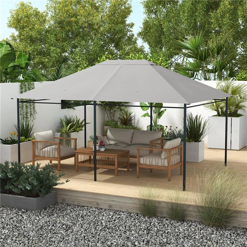 TETTO DI RICAMBIO 4X3 M PER GAZEBO ANTI UV IN POLIESTERE CON PRESA D'ARIA, GRIGIO CHIARO