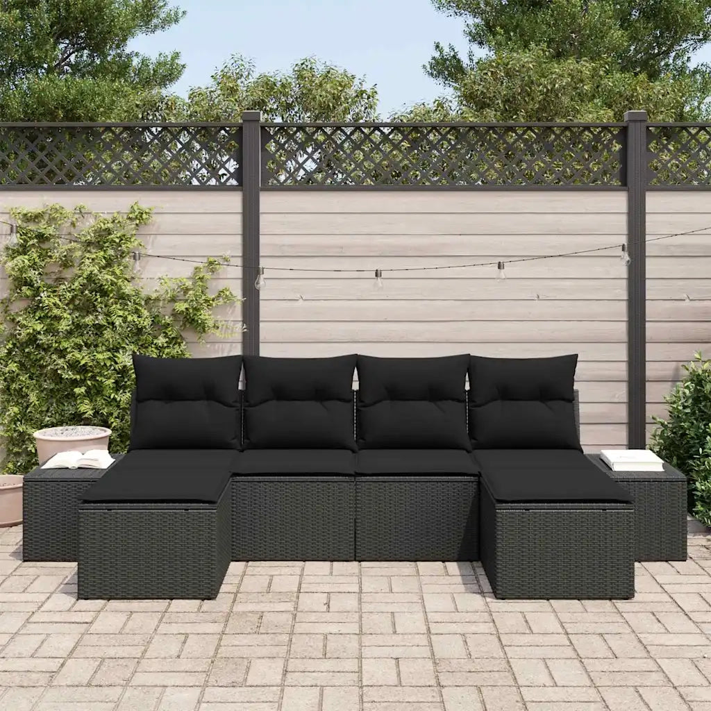 Set Divano da Giardino con cuscino 4 pcs Nero polyrattan