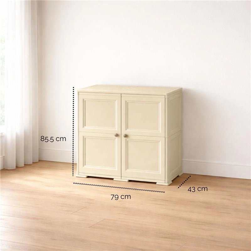 ARMADIO MULTIUSO 2 ANTE ANGORA 79X43X85,5 CM CON 4 TASCHE LATERALI – MOBILE ORGANIZZATORE VERTICALE PER LAVANDERIA E RIPOSTIGLIO