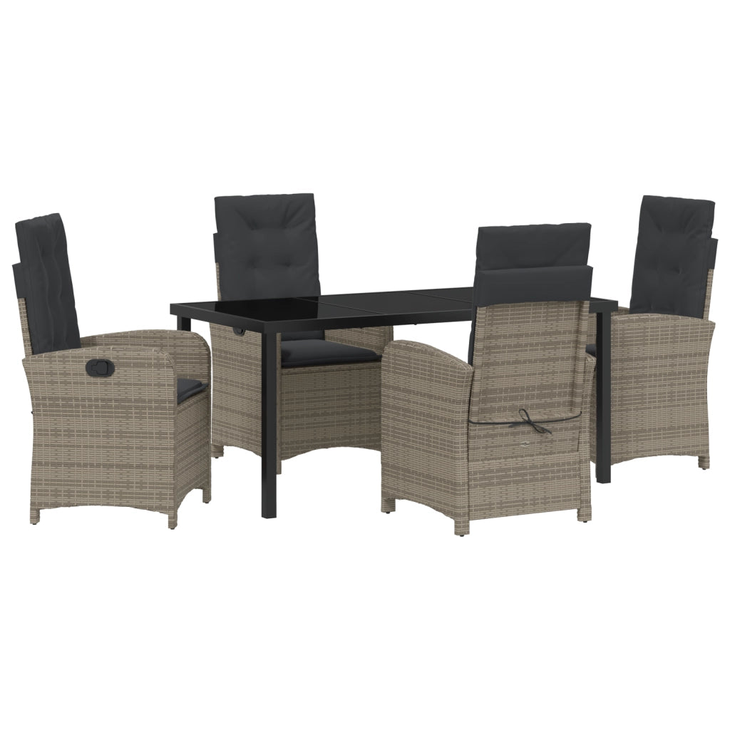 Set da pranzo da giardino 5 pezzi con cuscini Grigio Polyrattan
