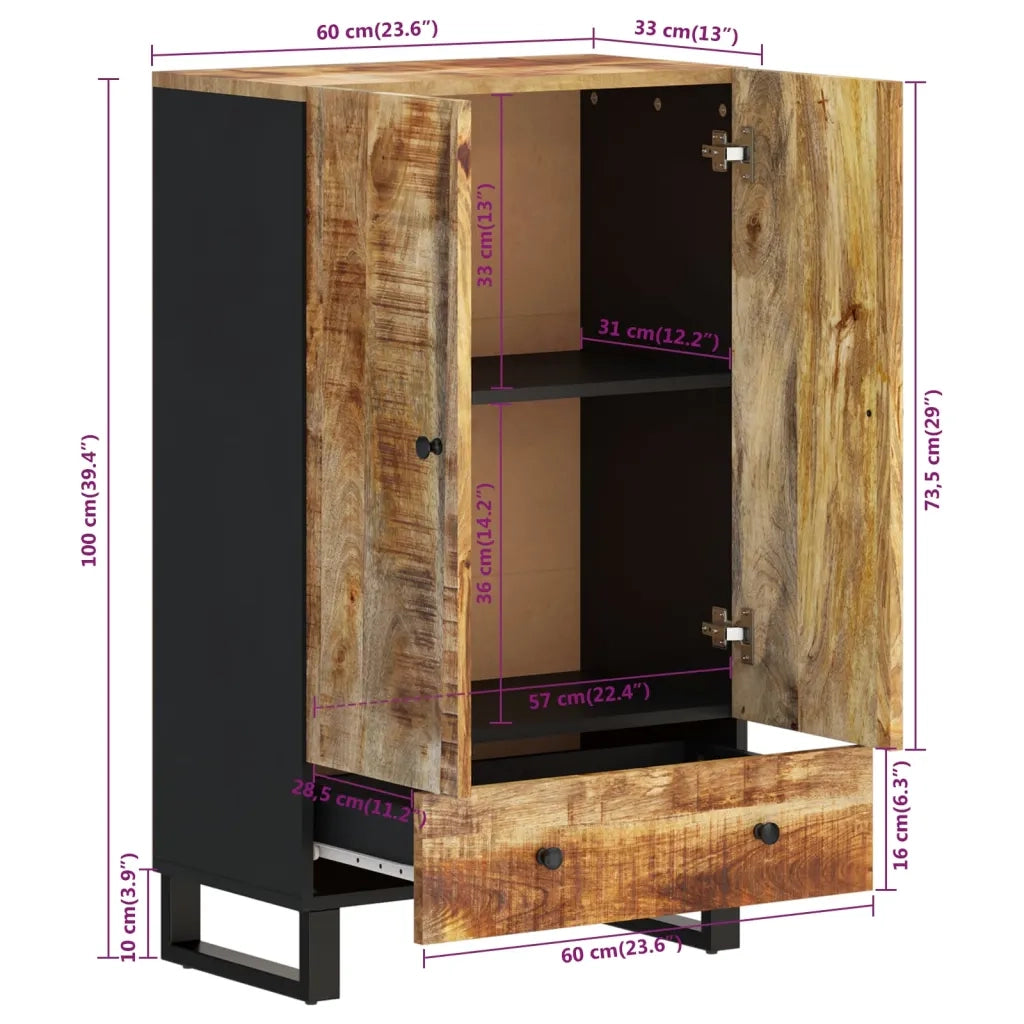 Credenza con Cassetto-Buffet-Armadio da cucina 60x33x100 cm Legno Massello Mango e Ferro 988574