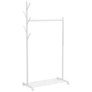 Appendiabiti con Ruote 5 Ganci Barra per Appendere e Scaffale Inferiore per Ingresso Entrata 86x43x171 cm Bianco