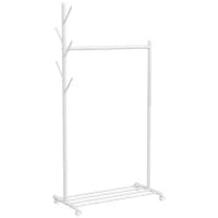 Appendiabiti con Ruote 5 Ganci Barra per Appendere e Scaffale Inferiore per Ingresso Entrata 86x43x171 cm Bianco