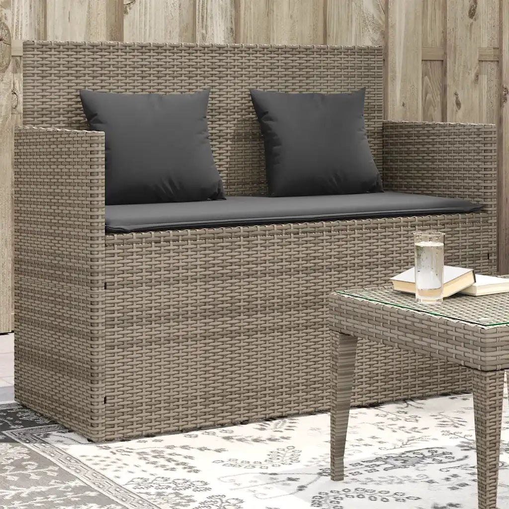 Panca da Giardino con Cuscini-Sgabello-Panca da esterno Grigia in Polyrattan 567704