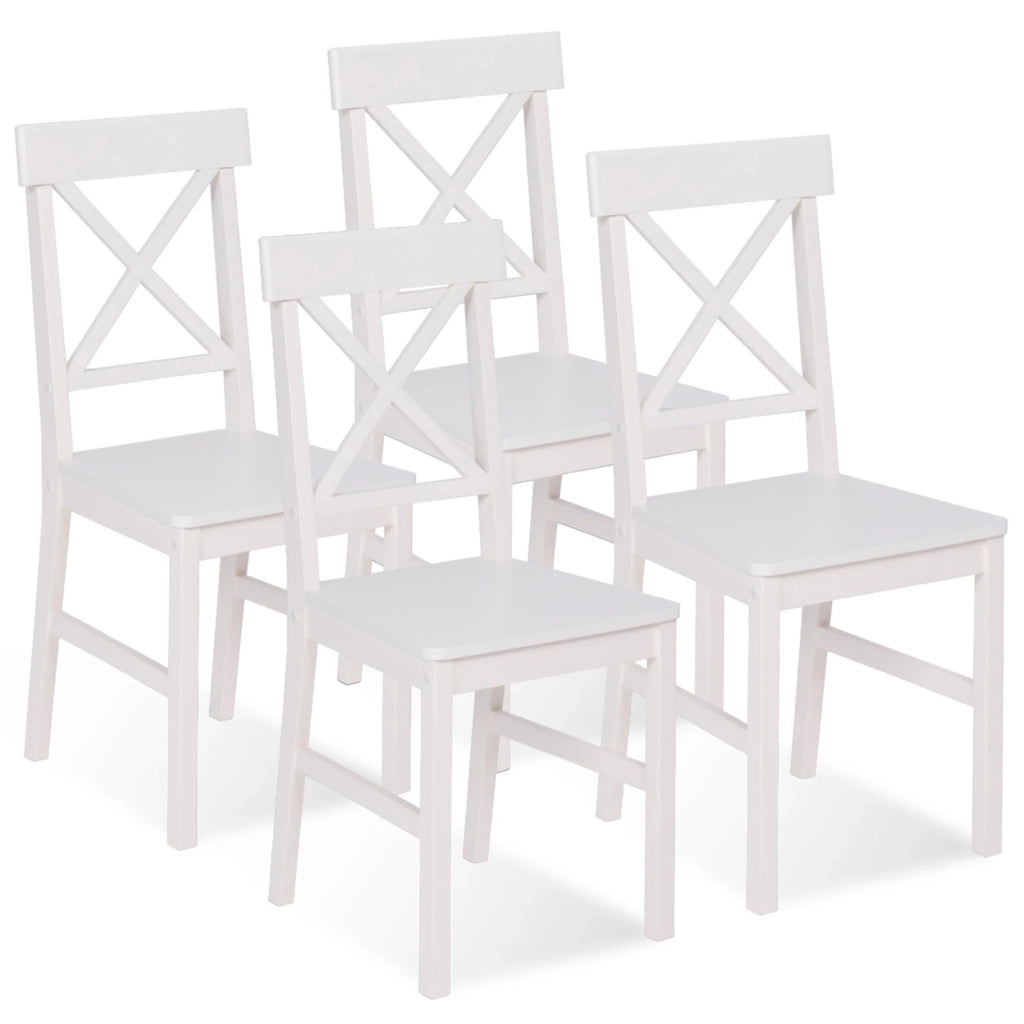 IDMarket - Set di 4 sedie da cucina SUZANNE in legno bianco con traverse