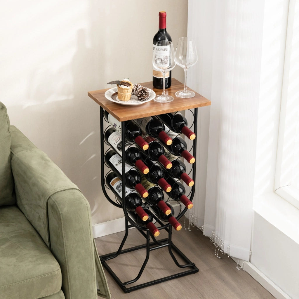 Portabottiglie per vino con ruote staccabili e bloccabili, Mobile porta vino con struttura in metallo Nero