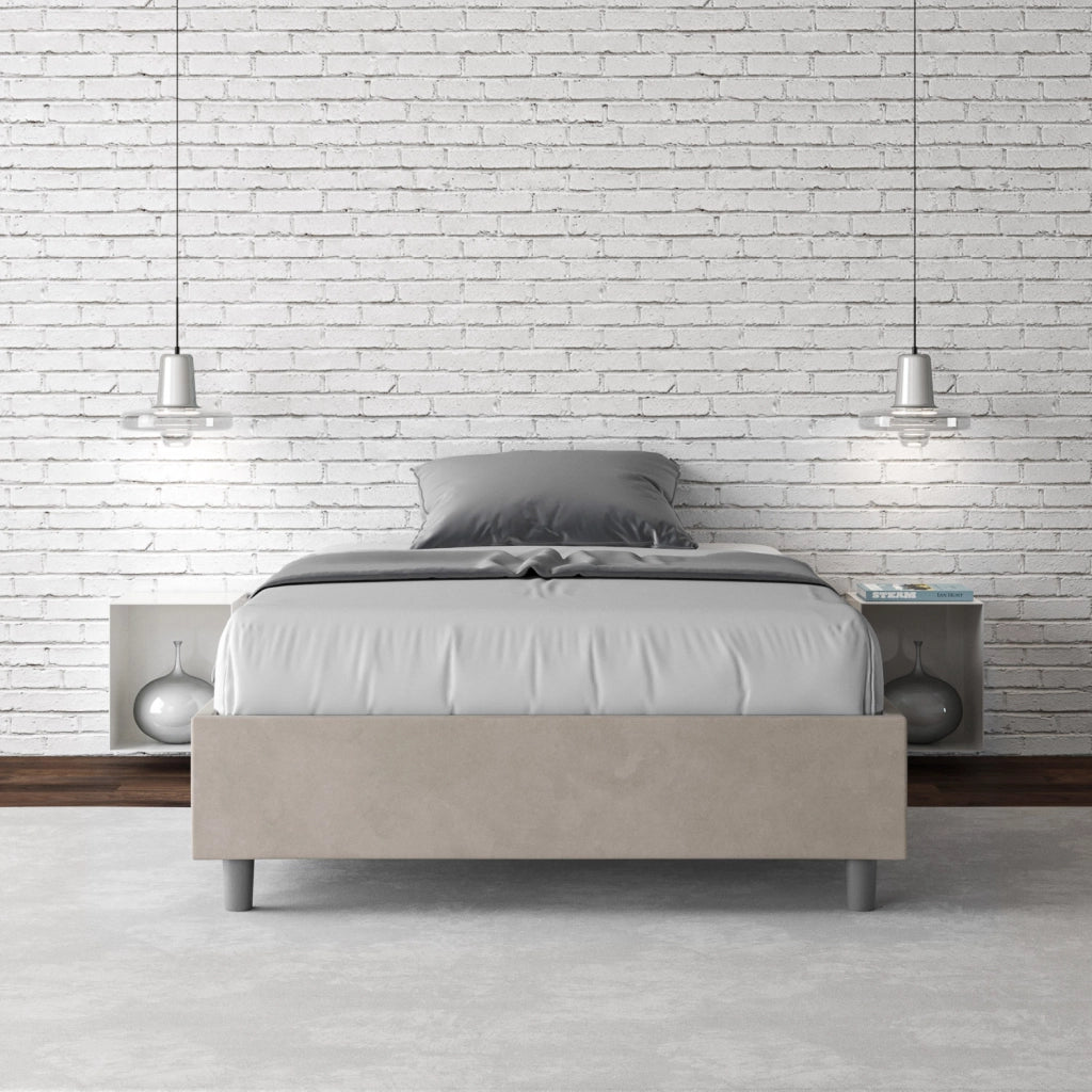 BS COM Letto una piazza e mezza con rete imbottito 110x210 microfibra sabbia