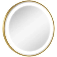 kleankin Specchio Bagno con Luce LED, Luminosità Regolabile a 3 Tonalità e Funzione Memoria, Ø60 cm, Oro