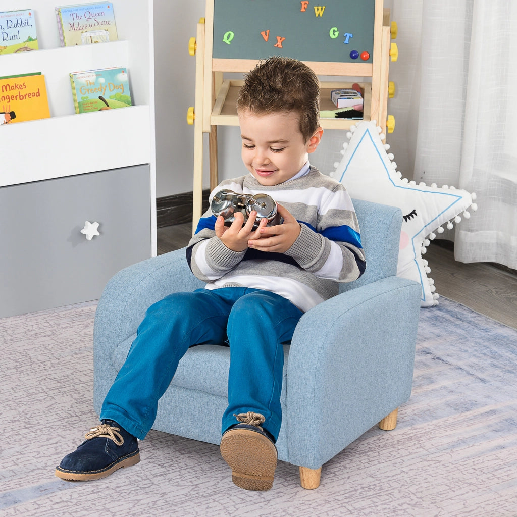 Poltrona per Bambini in Tessuto per Cameretta con Imbottitura, Max. 65 kg, 49x45x44 cm, Blu