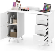 COSTWAY Tavolo per Manicure, Tavolo per Unghie con Cassetti, Cuscino Poggia Polsi e Gambe in Metallo, Stazione per Unghie Estetista Nail Art per Salone di Bellezza (Bianco)