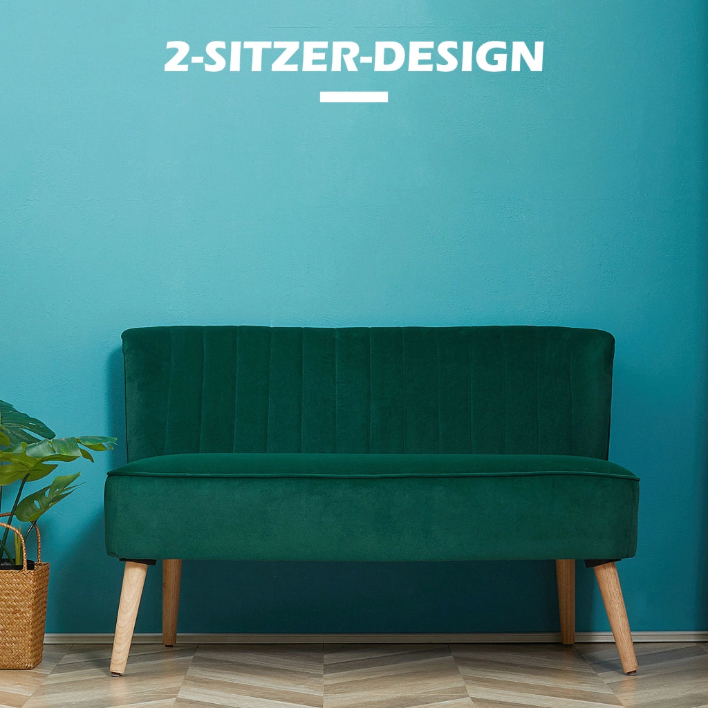 Divano 2 Posti Retrodesign ¨C zephmum ¨C Legno, Verde Scuro, 117x56.5x77