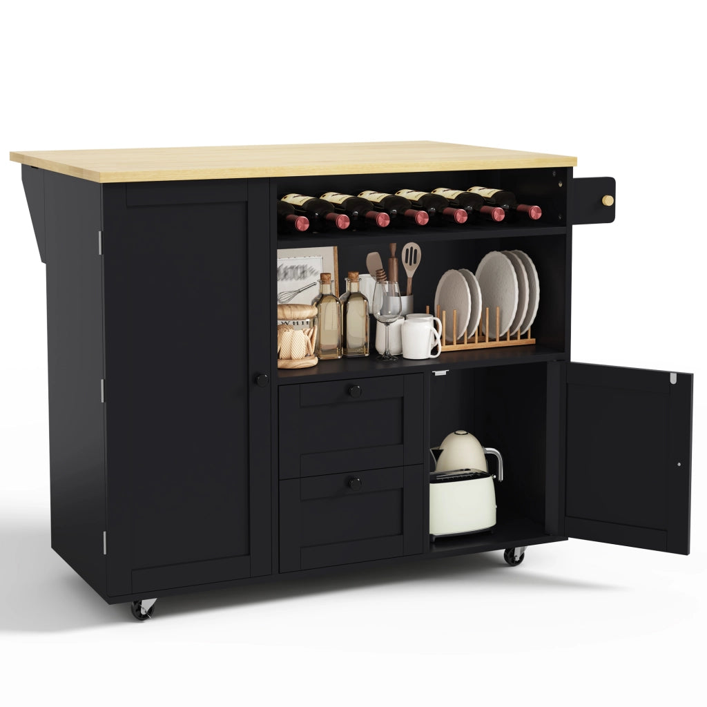 CARRELLO ISOLA CUCINA 104x45(69)x89 cm in MDF Natural/Black, piano ribaltabile