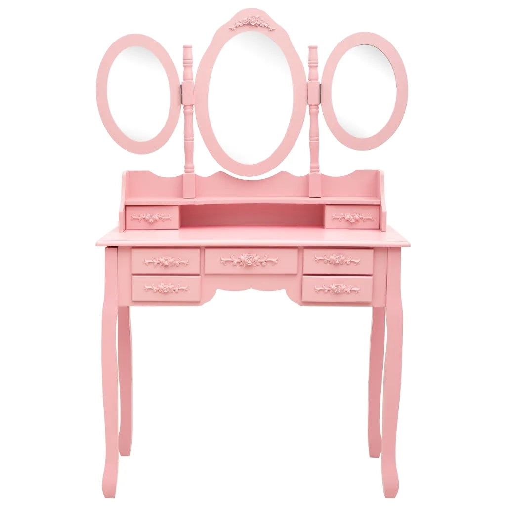 Tavolo da Trucco con Sgabello e Specchio Pieghevole in 3 Rosa cod mxl 73689