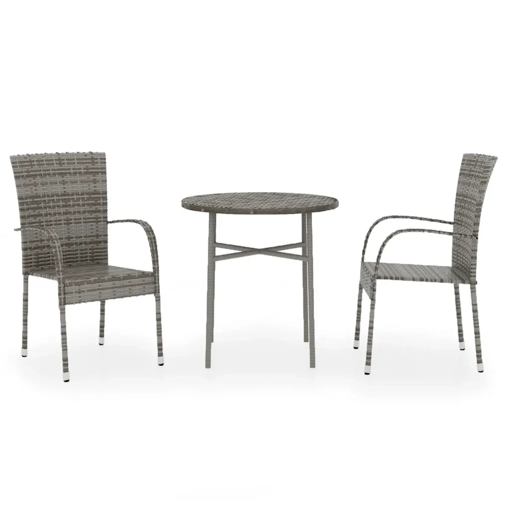 Set Mobili da Pranzo per Giardino 3 pz | Set Salotto da Giardino in Polyrattan Grigio