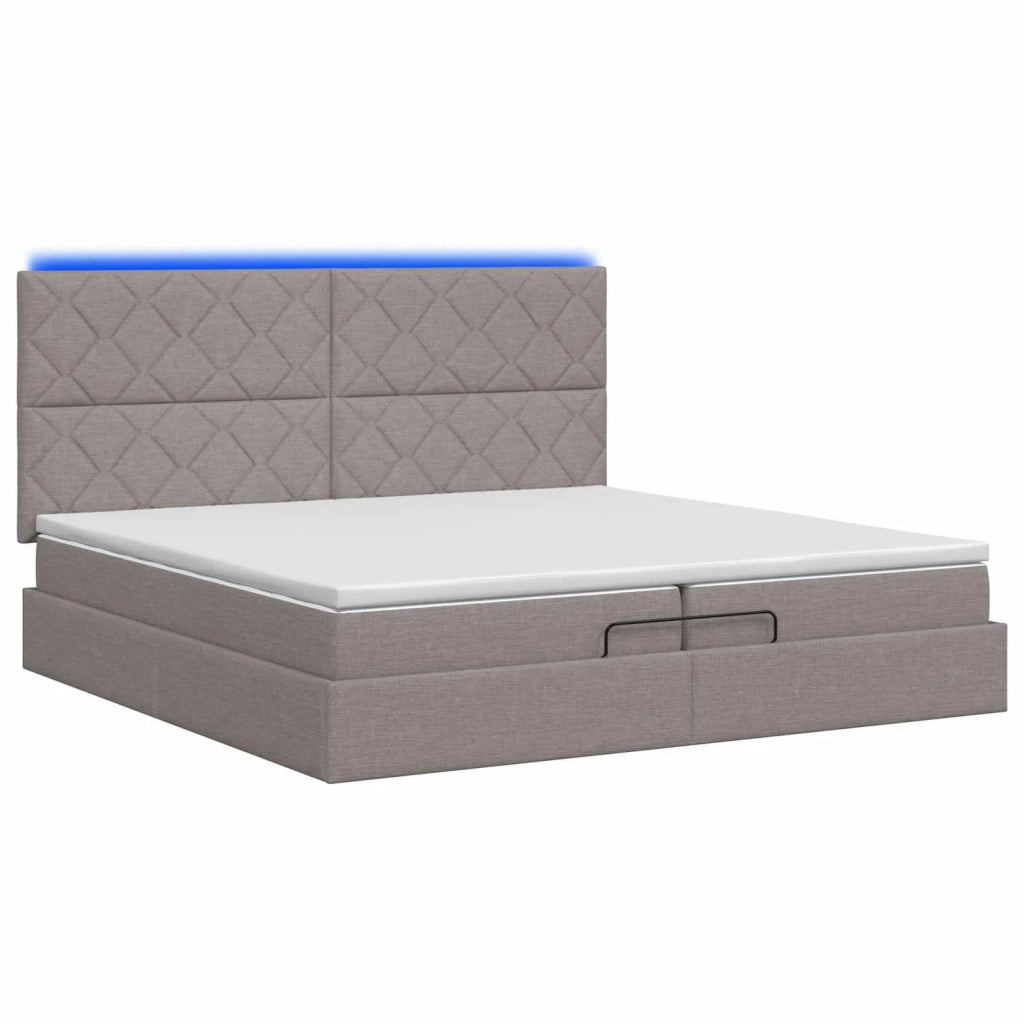 Letto Ottomano con Materasso e LED Tortora 200 x 200 cm Tessuto 3458184
