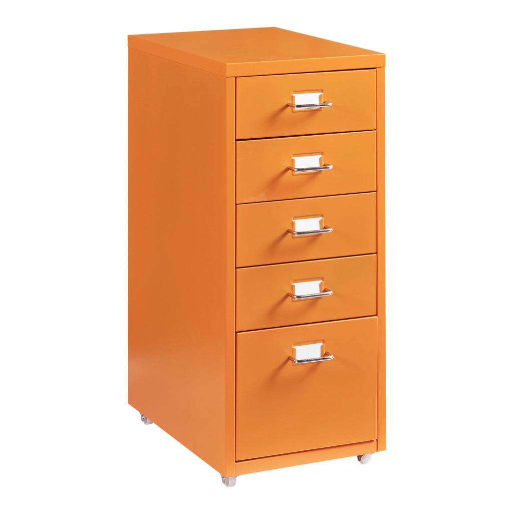 Cassettiera Kökar in Acciaio Mobile Archivio con 5 Cassetti e Rotelle - Arancione [en.casa]