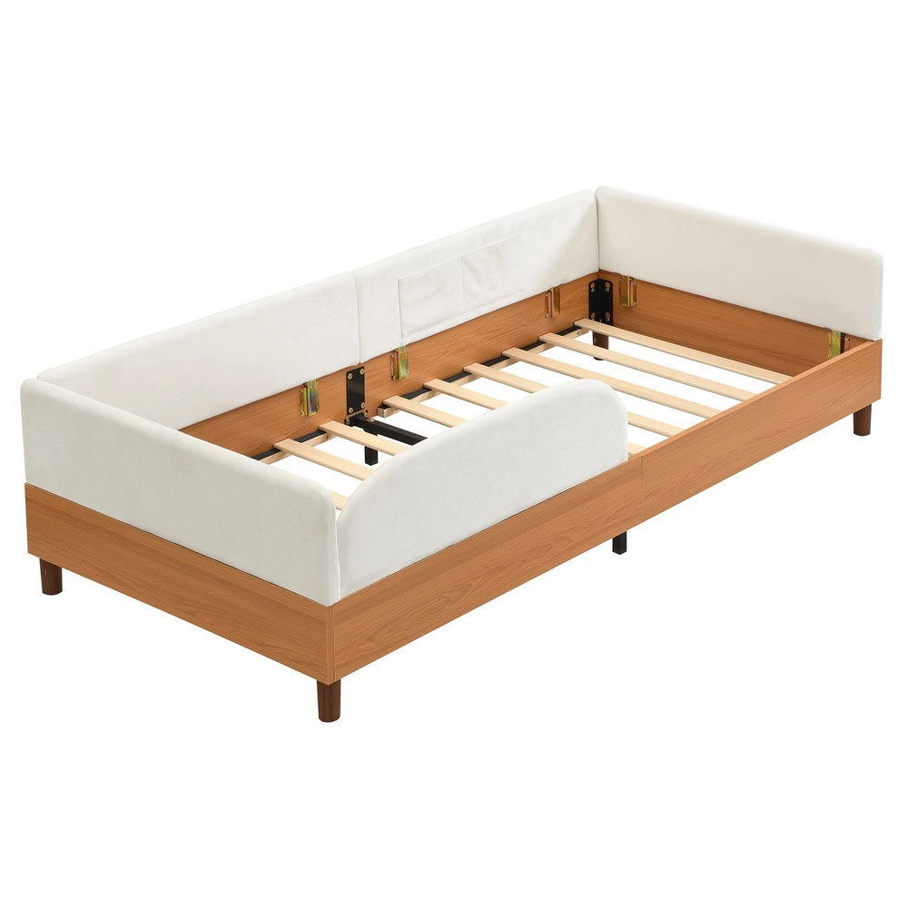 Letto Singolo Imbottito in Velluto e Legno ¨C Xylo ¨C Bianco, 90x200cm
