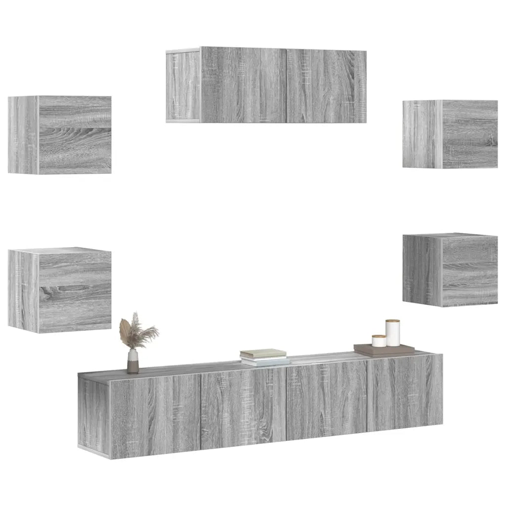 Set di Mobili Porta TV 7 pz Grigio Sonoma in Legno Multistrato cod mxl 20234