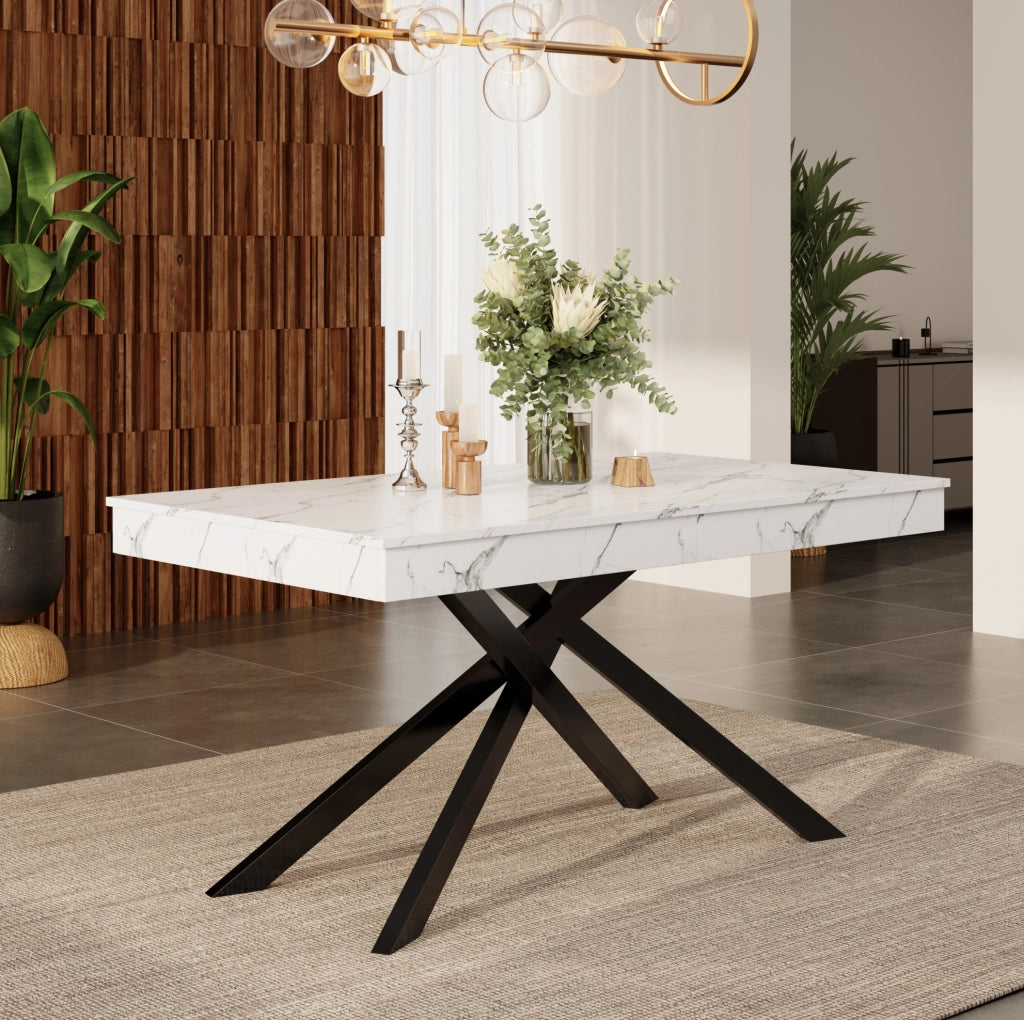 Tavolo da pranzo allungabile 140-180x80 cm in MDF bianco; per 6-8 persone