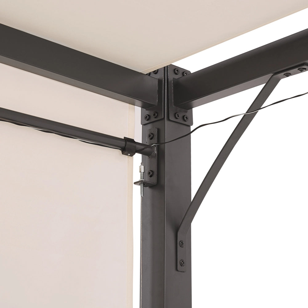 Gazebo in metallo e poliestere nero beige LED 310 cm pergola padiglione da giardino
