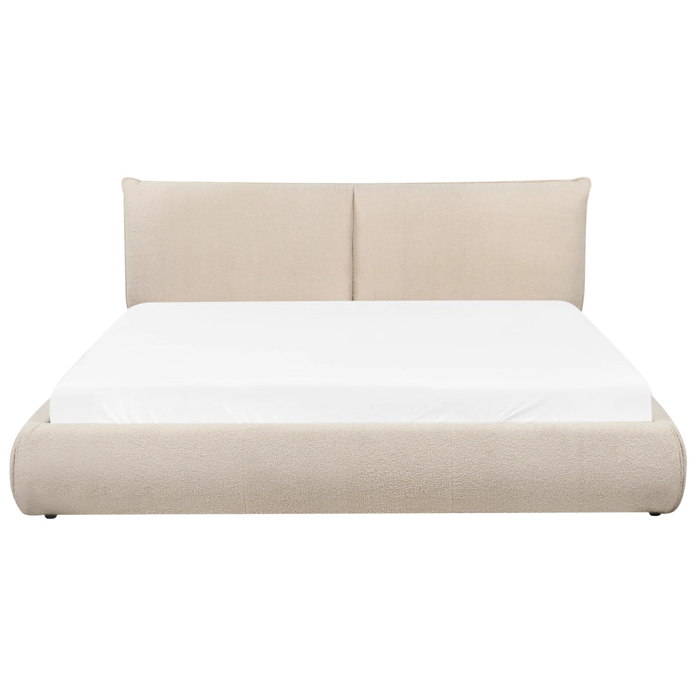Letto matrimoniale ad acqua imbottito in tessuto boucle beige chiaro 180x200 cm stile moderno
