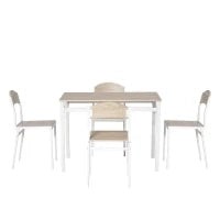 Set da Pranzo da 5 Pezzi con 1 Tavolo Rettangolare e 4 Sedie, in Metallo e MDF, Grigio e Bianco