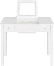 Scrivania Toilette con Illuminazione e Specchio - 80x50x75 cm - Legno - Bianco