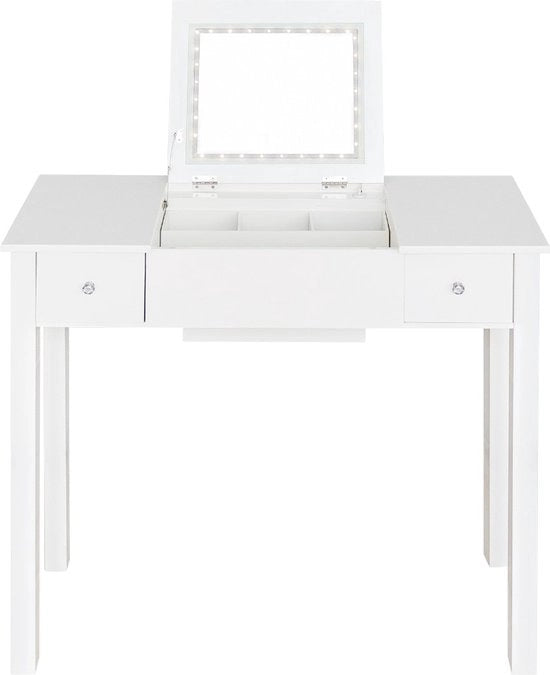 Scrivania Toilette con Illuminazione e Specchio - 80x50x75 cm - Legno - Bianco