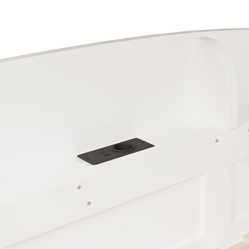 Letto a Castello 90x200 cm con USB; Mensole laterali e ripiani; Bianco
