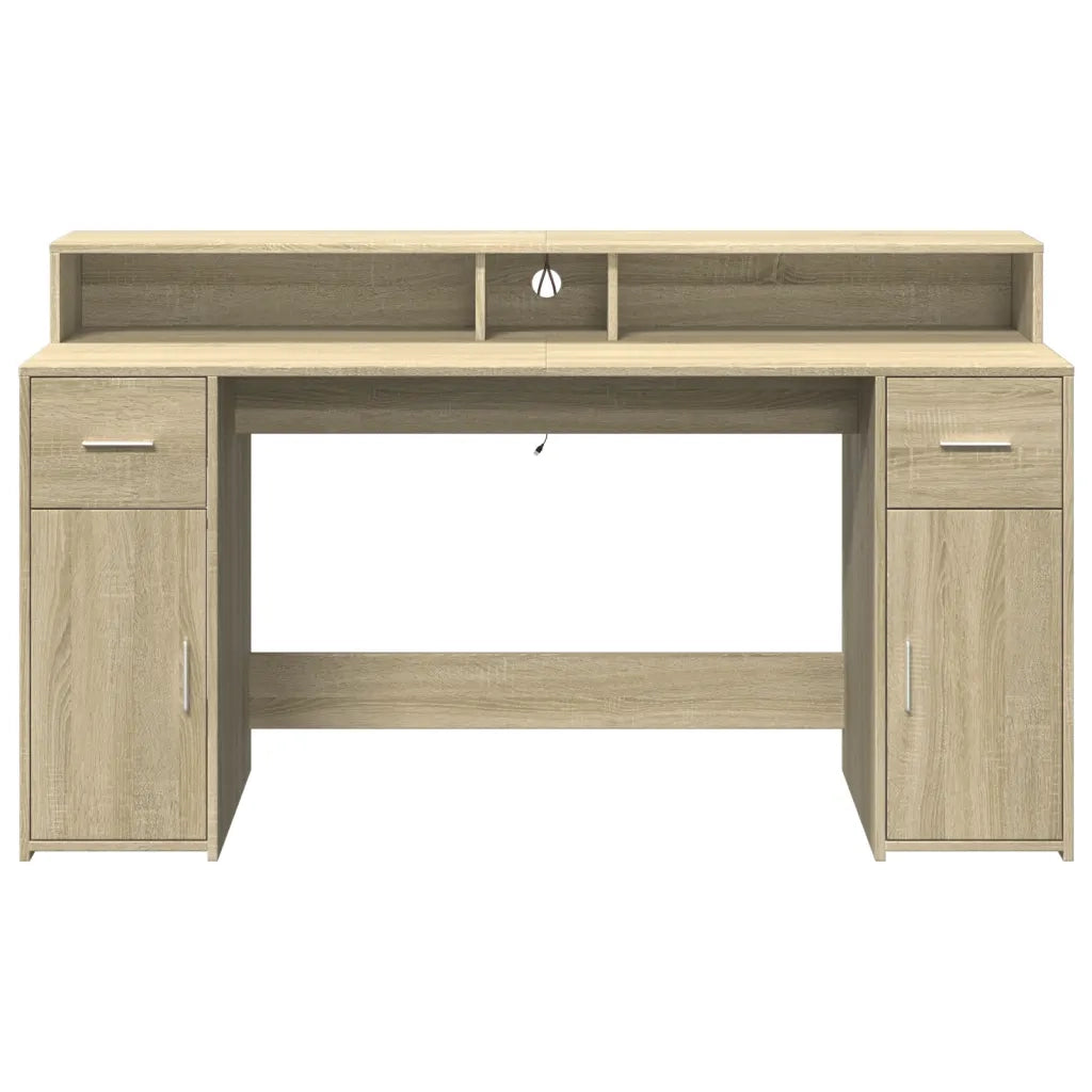 Scrivania | Tavolo da Ufficio con Luci LED Rovere Sonoma 160x55x91cm in Multistrato