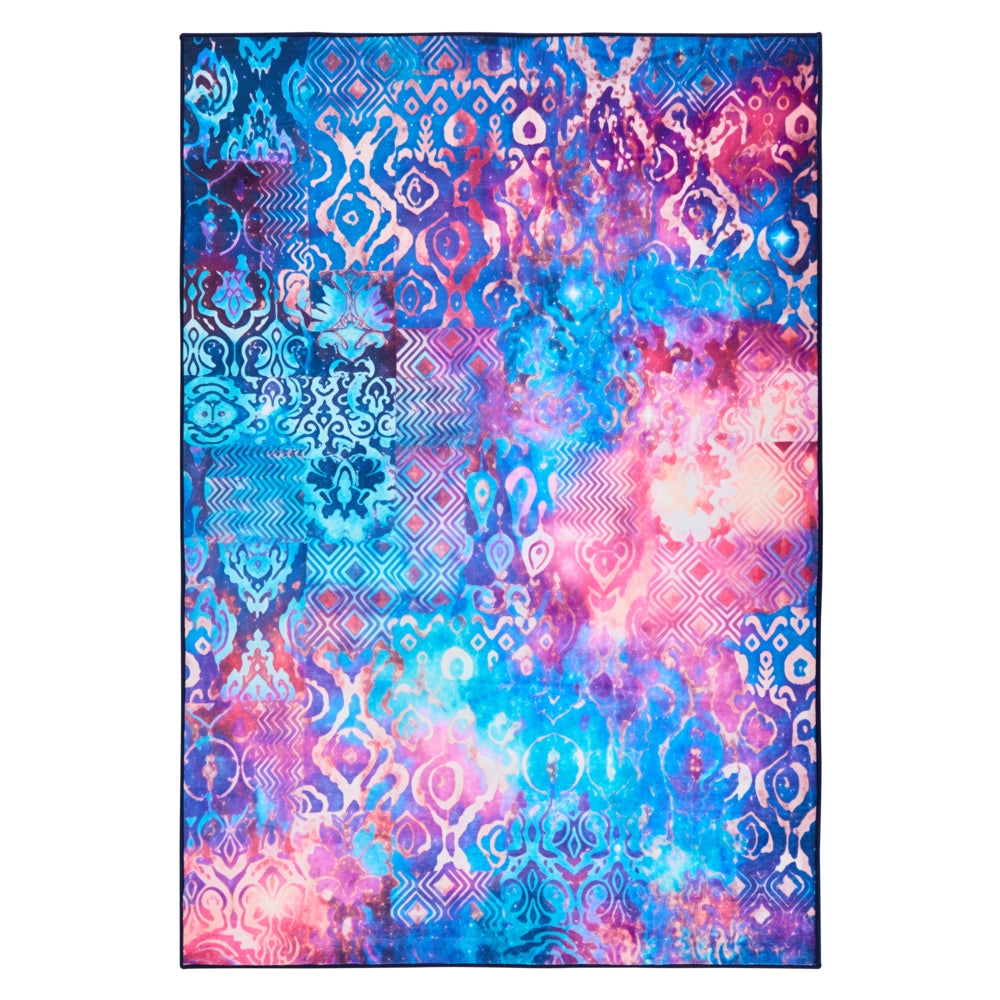 Tappeto multicolore in poliestere 140 x 200 cm tessuto a trama piatta stile orientale boho con vivaci motivi stampati