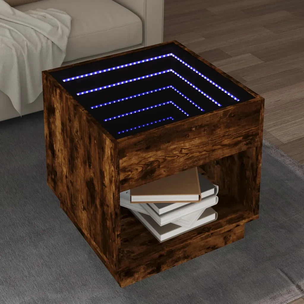 Tavolino da salotto | Tavolino da caff¨¨ | Tavolino da Soggiorno con LED Infinity Rovere Fumo 50x50x50 cm
