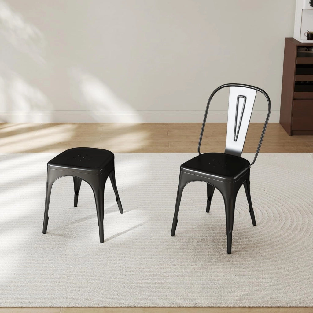 GrandCA HOME Set di 8 Sedie Industriali in Metallo, Sedie da Pranzo Impilabili in Stile Vintage, Adatte per Sedie da Giardino per Esterni o Interni Sedie da Patio, Nero