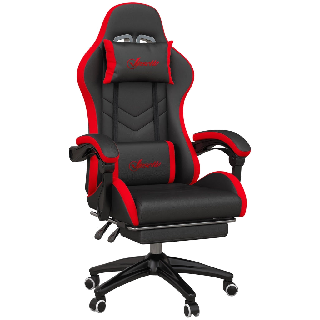 Sedia da Gaming con Altezza Regolabile e Schienale Reclinabile, 65x65x121-129 cm, Nero e Rosso
