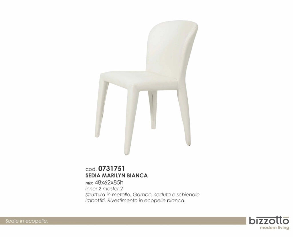 Sedia Marilyn Bianca 48X62X85H Imbottita In Ecopelle Metallo - Bizzotto
