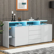 Credenza LED 2 ante 4 cassetti 1 nicchia per soggiorno, bianco, 160 × 35 × 70 cm