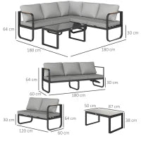 Set da Esterno 3 Pezzi con Divano 3 Posti Convertibile, Divano 2 Posti e Tavolino da Esterno, Grigio e Nero