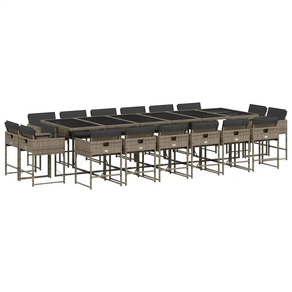 Set da Pranzo da Giardino 17pz con Cuscini Grigio in Polyrattan 3211424