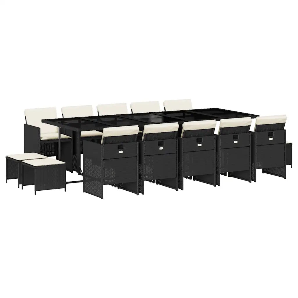 Set da Pranzo da Giardino 15 pz con Cuscini Nero in Polyrattan 3210630