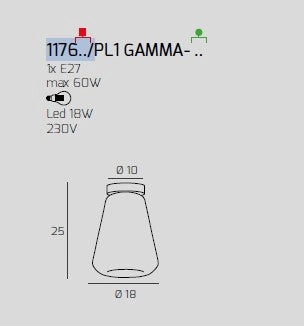 PLAFONIERA BIANCO VETRO GAMMA TRASPARENTE 1176BI-PL1 GAMMA-TR