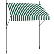Tenda da Sole 2x1.2 m con Supporti Regolabili e Manovella, in Alluminio, Metallo e Poliestere, Verde e Bianco