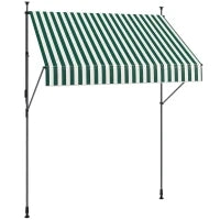 Tenda da Sole 2x1.2 m con Supporti Regolabili e Manovella, in Alluminio, Metallo e Poliestere, Verde e Bianco