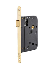 Serratura da incasso con scrocco, asse 70 mm, frontale in ottone lucido verniciato – THIRARD