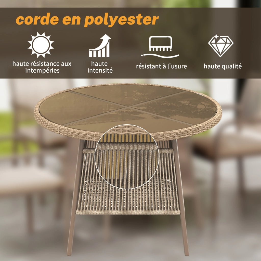 Set Tavolo Rotondo in Vetro e 4 Sedie con Braccioli in Polyrattan ¨C MINIMAL ¨C Ferro, Giardino/Balcone